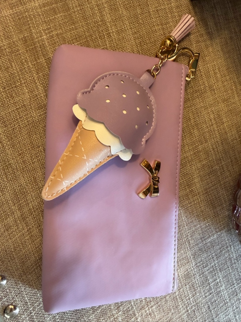 Low START Lilac Bow Wristlet Zipper Case with Ice Cream Charm - Picture 5 of 9